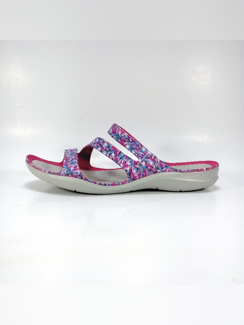 CROCS Swiftwater Sandal Womens 9 Pink And Purple Floral Graphic Slide Sandals - Picture 5 of 10